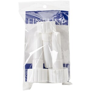 May include: Four white plastic bottle stoppers with a ribbed design. The stoppers are packaged in a clear plastic bag with a blue and white label that reads "Fineline".
