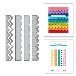 May include: A set of four die-cut border designs for paper crafting. The designs include a scalloped edge, a zig-zag edge, and two different wavy edges. The die cuts are shown on a white background.
