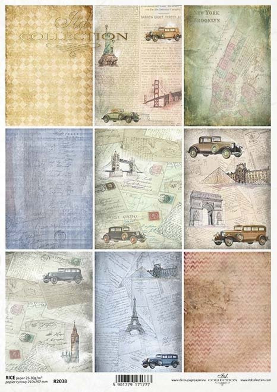 Cars Rice Printable ITD Collection A4 Old Cars Collage Rice Paper - Vintage Rice Paper ...