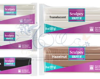 Polyform Sculpey® III 8oz Oven-Bake Clay - Polymer Oven-Bake Clay - Translucent 8oz Clay - White 8oz Clay - Black 8oz Clay - Oven-Bake Clay