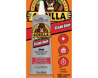 Gorilla Glue 3oz Clear Grip - Premium Glue - Clear Grip Contact Adhesive - Contact Adhesive - Clear Grip - Waterproof Glue - 13-379
