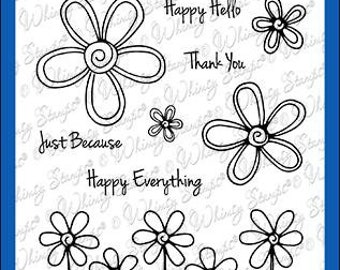 Whimsy Stamps FaDoodle Blooms Clear Stamps - Clear Cling Stamps - Sentiment Cling Stamp - Flower Cling Stamps - Bloom Stamps - 20-107