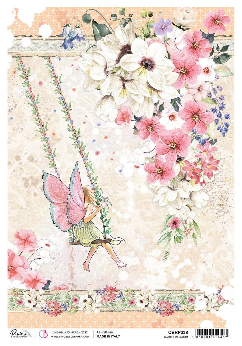 Ciao Bella Enchanted Land A4 Rice Paper Decoupage Rice Paper Fairy Rice Paper Rice Paper A4 Rice Paper Enchanted Land Collection Beauty in Bloom