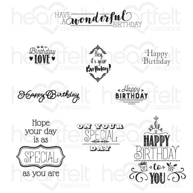 9-376 Heartfelt Creations Special Birthday Sentiments Cling Stamp Set Birthday Sentiment Stamps Occasion Stamps Sentiment Stamp Set