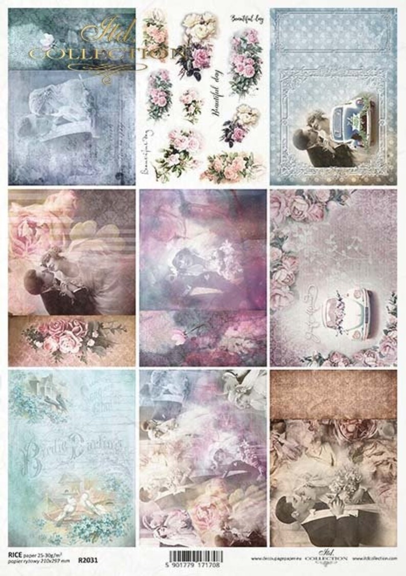 ITD Collection A4 in Love Collage Rice Paper - Delicate Pink Rice Paper ...
