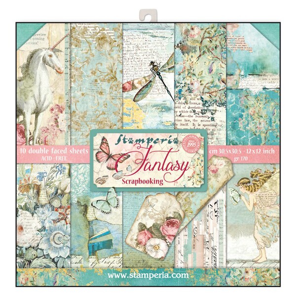 Cartulina Stamperia 12x12 Wonderland - Cartulina de doble cara - Cartulina 12x12 - Papel unicornio - Stamperia Wonderland - ÚLTIMA OPORTUNIDAD -23-064