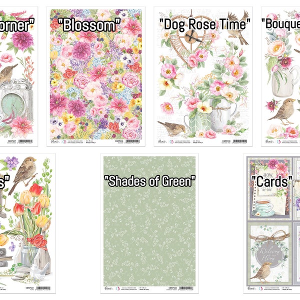 Ciao Bella A4 Sparrow Hill Rice Paper Set B  - Decoupage Rice Paper - Spring - Sparrow Hill Collection - Flower Rice Paper - LAST CHANCE