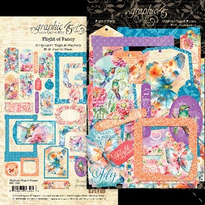 May include: A set of 30 assorted paper ephemera with a hummingbird and butterfly theme. The ephemera includes tags, frames, and other decorative elements. The ephemera is printed on high-quality paper and features a variety of colors, including blue, green, pink, and yellow.