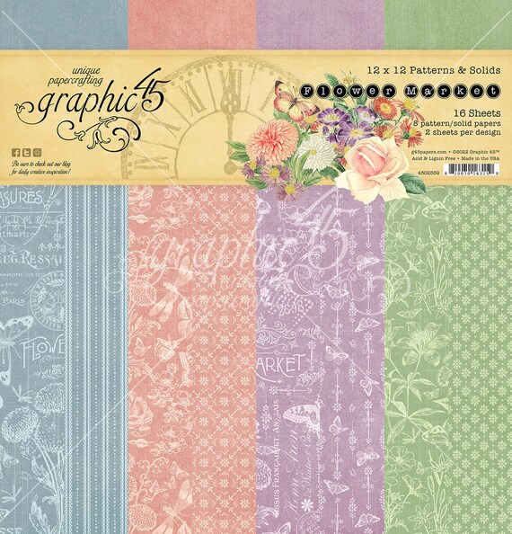Graphic 45 12x12 Flower Market Patterns and Solids - 12x12 Paper Kit - Flower Market Collection - Botanical Patterns - LAST CHANCE - 8-377