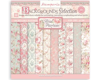 Stamperia 8x8 Rose Parfum Backgrounds - Double Sided Cardstock - Rose Parfum Collection - Pastel Backgrounds - 8x8 Cardstock - 23-1289