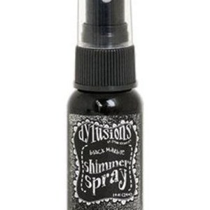 May include: A black bottle of Dylusions Shimmer Spray in Black Magic. The bottle has a black and white label with the text "Dylusions Black Magic Shimmer Spray" on it.