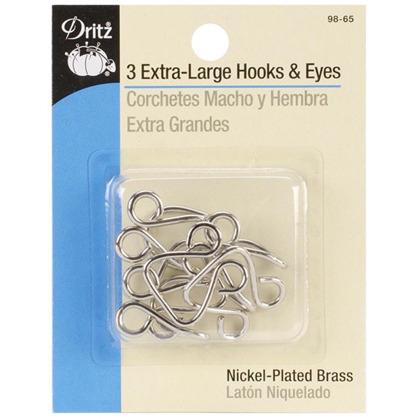 Hooks and Eyes - Extra Large Hooks and Eyes - Nickel Plated Brass Hooks - Extra Large Nickel Hooks - Album Closure - Nickel Closure - 13-027