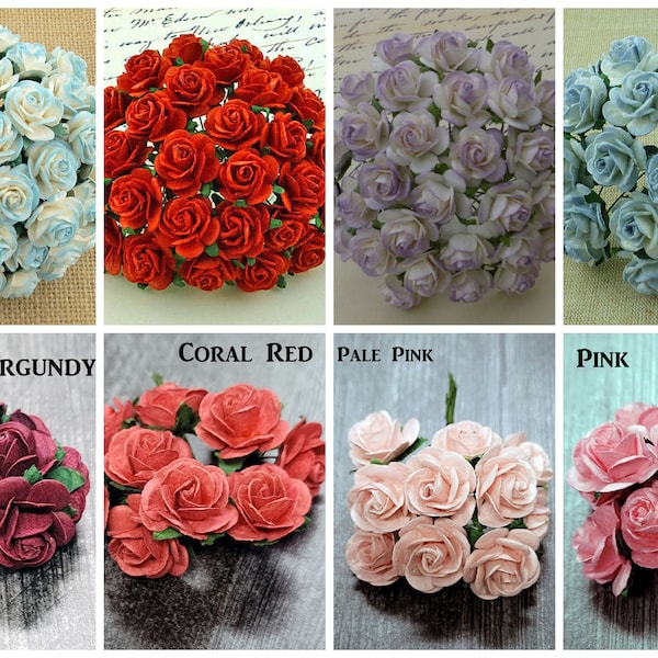 Promlee Flowers 10mm #3 Open Roses 20pk - Color Set 3 - Paper Flowers - Flower Embellishments - Mulberry Paper Flowers - Handmade Flowers