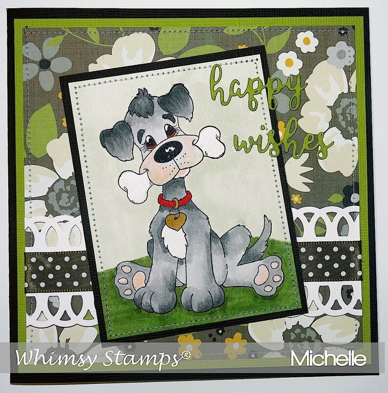 Rubber Cling Stamp Rubber Cling Stamp Dog 20-009 Whatzup Dog with Bone Stamp Whimsy Stamps Whatzup Dog Stamp Dog Rubber Stamp