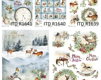 ITD Collection Christmas in Red Rice Paper - Christmas Rice Paper - Holiday Rice Paper - Decoupage Rice Paper - Vintage Christmas