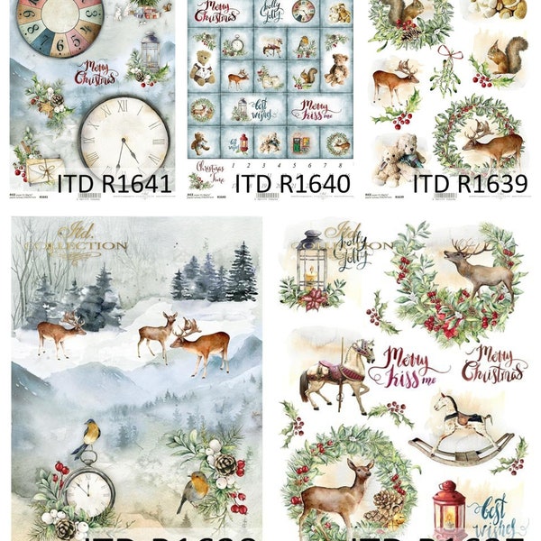 ITD Collection Christmas in Red Rice Paper - Christmas Rice Paper - Holiday Rice Paper - Decoupage Rice Paper - Vintage Christmas