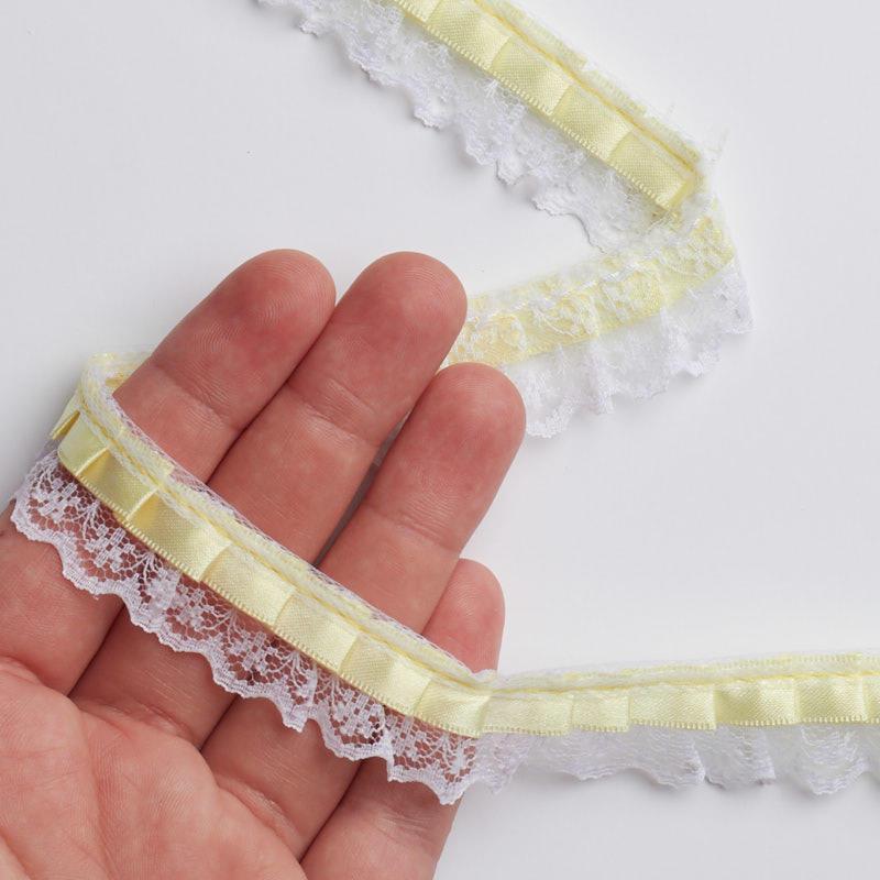 1 YARD Ruffled Ribbon on White Lace Trim - 3/4 Inch Lace - White Lace ...