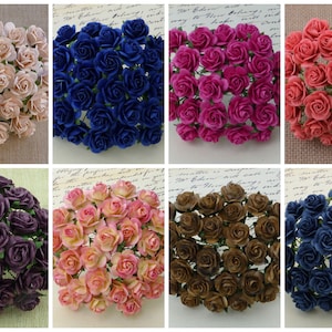 Promlee Flowers 10mm #2 Open Roses 20pk - Color Set 2 - Paper Flowers - Flower Embellishments - Mulberry Paper Flowers - Open Roses - Rose