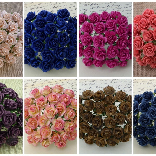 Promlee Flowers 15mm #2 Open Roses 20pk - Color Set 2 - Paper Flowers - Flower Embellishments - Mulberry Paper Flowers - Open Roses - Rose