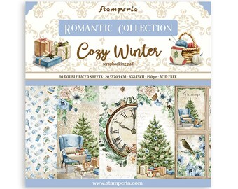NEW 8x8 Cozy Winter Paper Pad - Romantic Cozy Winter Collection - Double Sided Paper - 8x8 - CardStock Paper - Blue Winter Paper - 23-1206