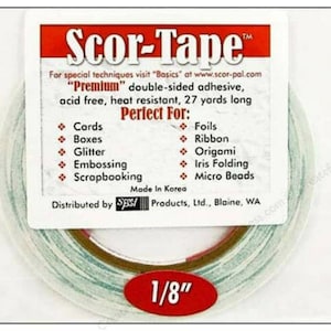 Scor-Tape 1/8&quot; - Double Sided Adhesive - Scor Tape - Acid Free Double Sided Tape - Double Sided Scor Tape - Paper Backed Tape - 18-005