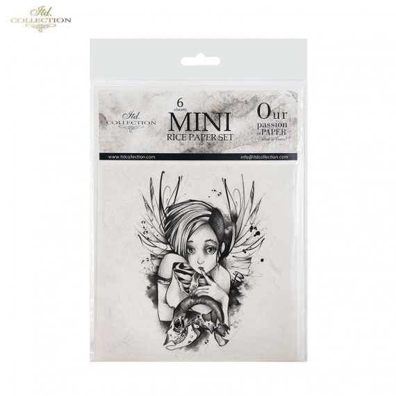 ITD Collection MINI Monica Dutkiewicz Graphic Art Rice Paper Set - Gothic Rice Paper - Graphic Rice Paper - Tattoo Rice Paper - 31-424