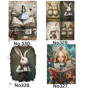 ABStudio Carte Italiano A4 Decoupage Rice Papers - Decoupage Papers - Rice Papers - A4 Papers - Alice - White Rabbit - Wonderland
