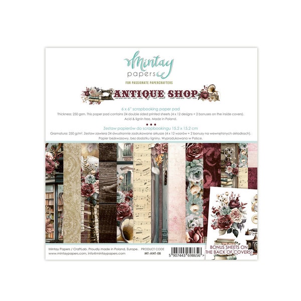 Mintay 6x6 Antique Shop Cardstock - Double Sided Cardstock - 6x6 Cardstock - Cardstock Paper - Antique Shop Collection - 27-306