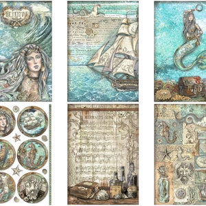 Stamperia A4 Songs of the Sea Rice Paper - Decoupage Rice Paper - Sailing Ship Rice Paper - Songs of the Sea Collection - Mermaid Rice Paper
