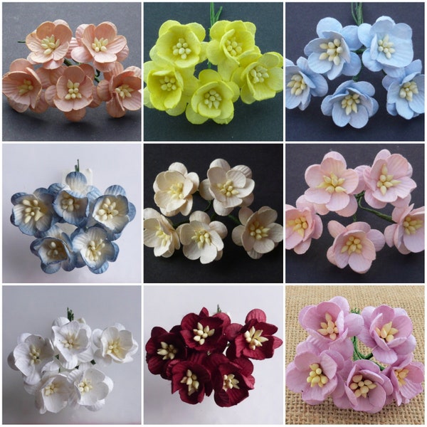 Promlee Flowers 25mm Cherry Blossoms #1 5pk - Paper Flowers - Flower Embellishments - Mulberry Paper Flower - Cherry Blossom Flowers