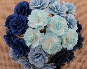Promlee Flowers 25mm Blue Carnation 5pk - Paper Flowers - Flower Embellishments - Mulberry Paper Flower - Promlee Flowers - Carnation Flower