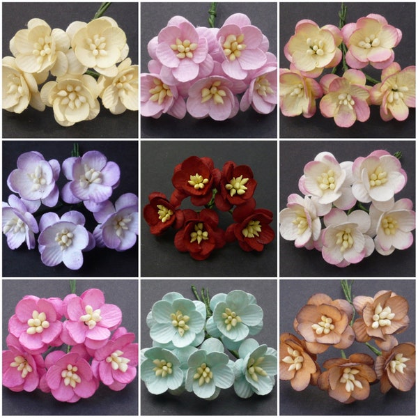 Promlee Flowers 25mm Cherry Blossoms #2 5pk - Paper Flowers - Flower Embellishments - Mulberry Paper Flower - Cherry Blossom Flowers