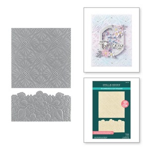 May include: A Spellbinders 3D Emboss & Cut Folder with a floral design. The folder is shown with a sample of the design embossed and cut. The folder is labeled "Lace Bricklaying and Border" and is for use with a die-cutting machine.
