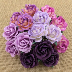 Promlee Flowers 35mm Purple/Lilac Trellis Rose 5pk - Paper Flower - Embellishments - Mulberry Paper Flower - Promlee Flowers - Trellis Rose