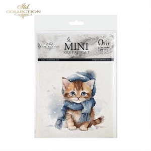 ITD Collection MINI Winter Animals Rice Paper Set - ITD Rice Paper - Hedgehog -  Rice Paper - Bird Rice Paper - Cat Rice Paper - 31-589
