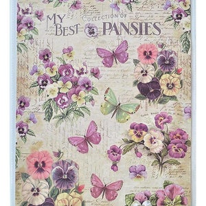 Little Birdie Decoupage Paper: Pretty Pansies & Pancy Garden - Garden Rice Paper - Little Birdie Decoupage - A4 Rice Paper - 13-402