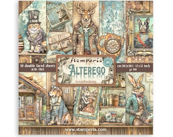 Stamperia 12x12 Alterego Cardstock - Double Sided Paper - Animals In Clothes 12x12 Paper Pad - Alterego Collection - Acid Free - 23-1875