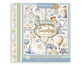 Stamperia Timeless Stickers - 6.5 x 6.5 Sticker Sheets - Blue Rose Stickers - Air Balloon Stickers - Wedding Stickers - 23-2149