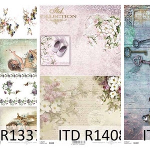 ITD Collection flowers, roses, birds rice paper - Steampunk Rice Paper - Bird Decoupage Rice Paper - Child Rice Paper - Inscriptions