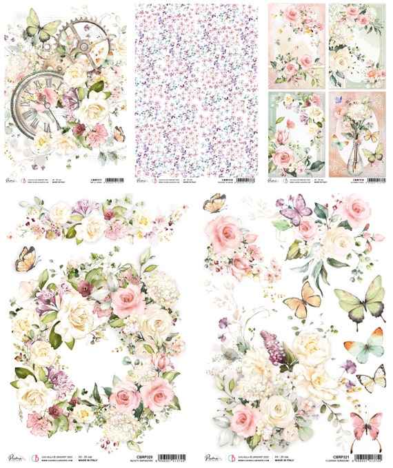 Ciao Bella Blooming A4 Rice Paper  - Decoupage Rice Paper - Spring Rice Paper - A4 Rice Paper - Blooming Collection - Garden Paper