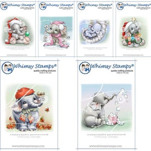 Whimsy Stamps - Ellie The Elephant Stamps - Elephant Rubber Stamp - Rubber Cling Stamp - Christmas Elephant Stamp - Autumn Elephant
