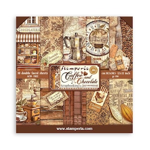 Stamperia 12x12 Coffee and Chocolate Cardstock - Double Sided Paper - 12x12 - Coffee and Chocolate Collection - Coffee and Sweets - 23-1534