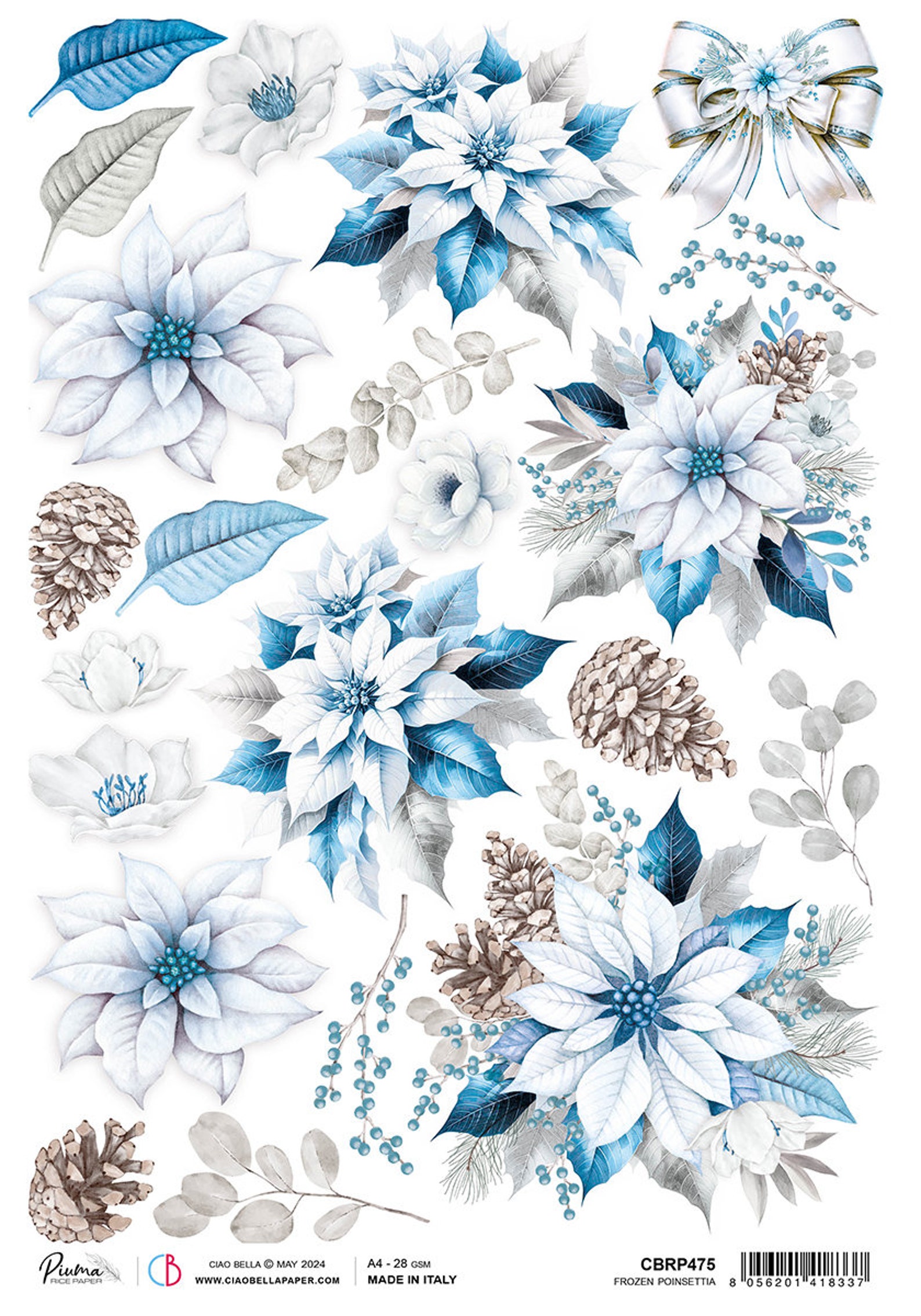 Ciao Bella Elegance of Blue A4 Rice Paper - Decoupage Rice Paper ...