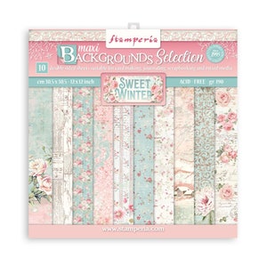 Stamperia 8x8 Sweet Winter Backgrounds Selection - Double Sided Cardstock - Sweet Winter Collection - Pastel Backgrounds - 23-1209