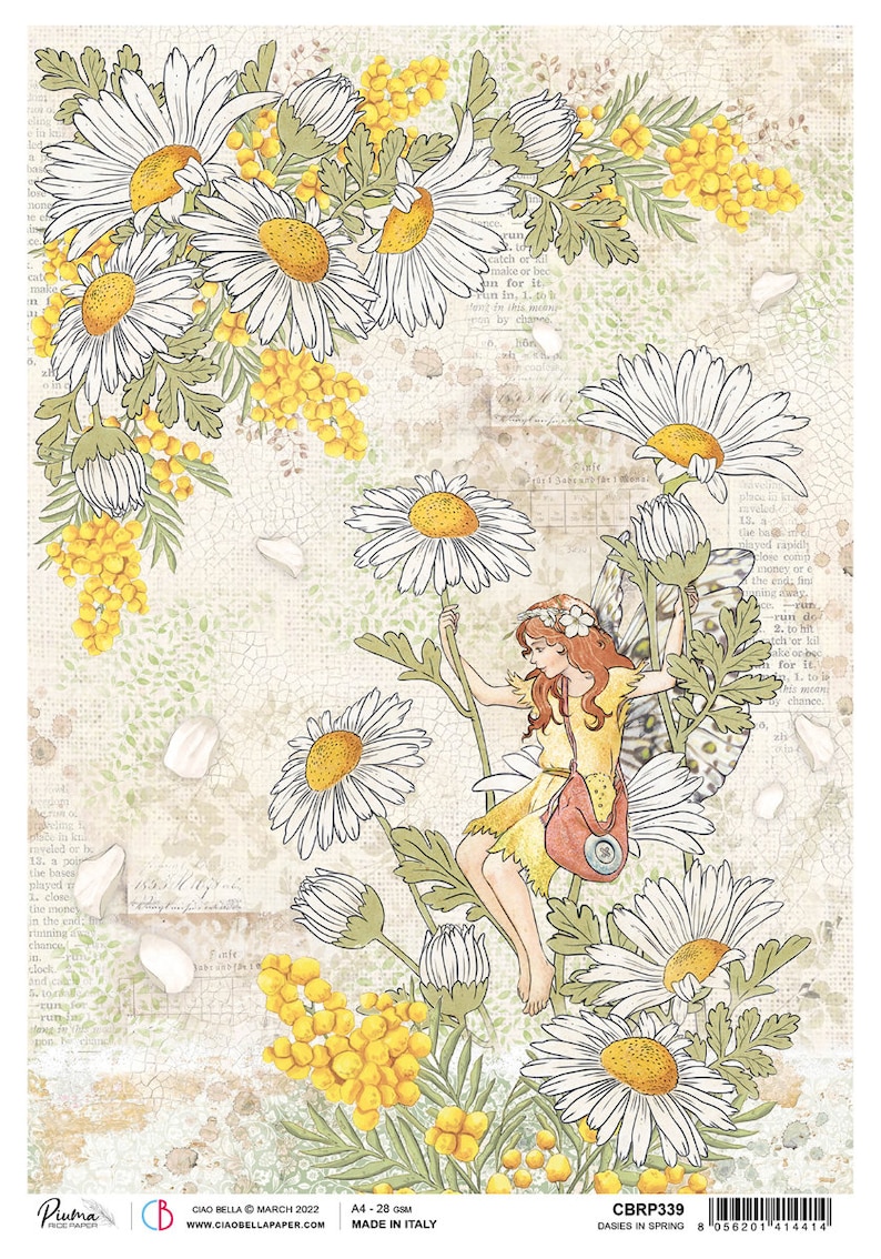 Ciao Bella Enchanted Land A4 Rice Paper Decoupage Rice Paper Fairy Rice Paper Rice Paper A4 Rice Paper Enchanted Land Collection Daisies in Spring