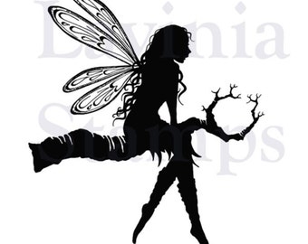 Lavinia Stamps Tree Goddess Luna - Sitting Fairy Stamp - Clear Cling Stamp - Fairy Cling Stamp - Luna Stamp - Fairy Silhouette - 12-004