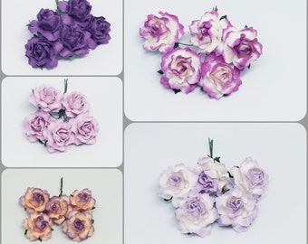 Promlee Flowers 30mm Purple/Lilac Cottage Roses 5pk - Paper Flowers - Embellishments - Mulberry Paper Flower - Promlee Flower - Cottage Rose