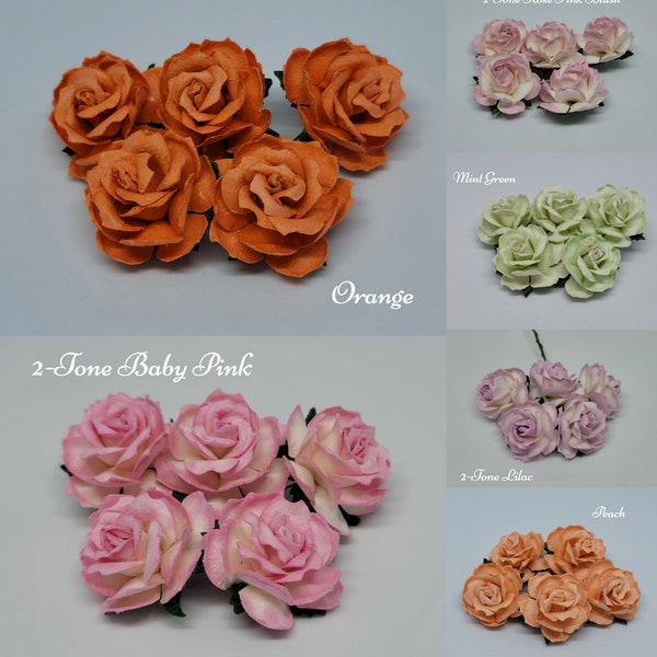 Promlee Flowers 30mm Wild Roses 2 5pk Single Color - Paper Flowers - Flower Embellishments - Mulberry Paper Flowers - Wild Roses