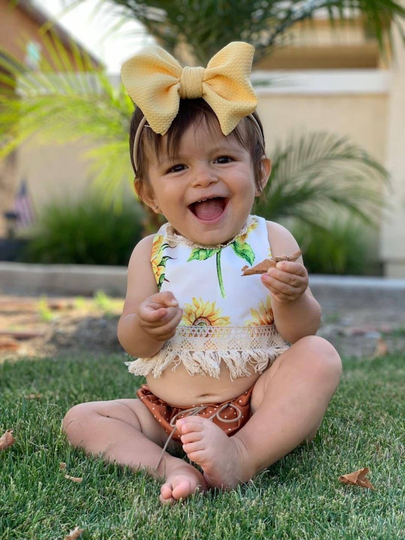 fabric stretch head wrap newborn bow baby bow headwrap big bow toddler bow Canary yellow bow