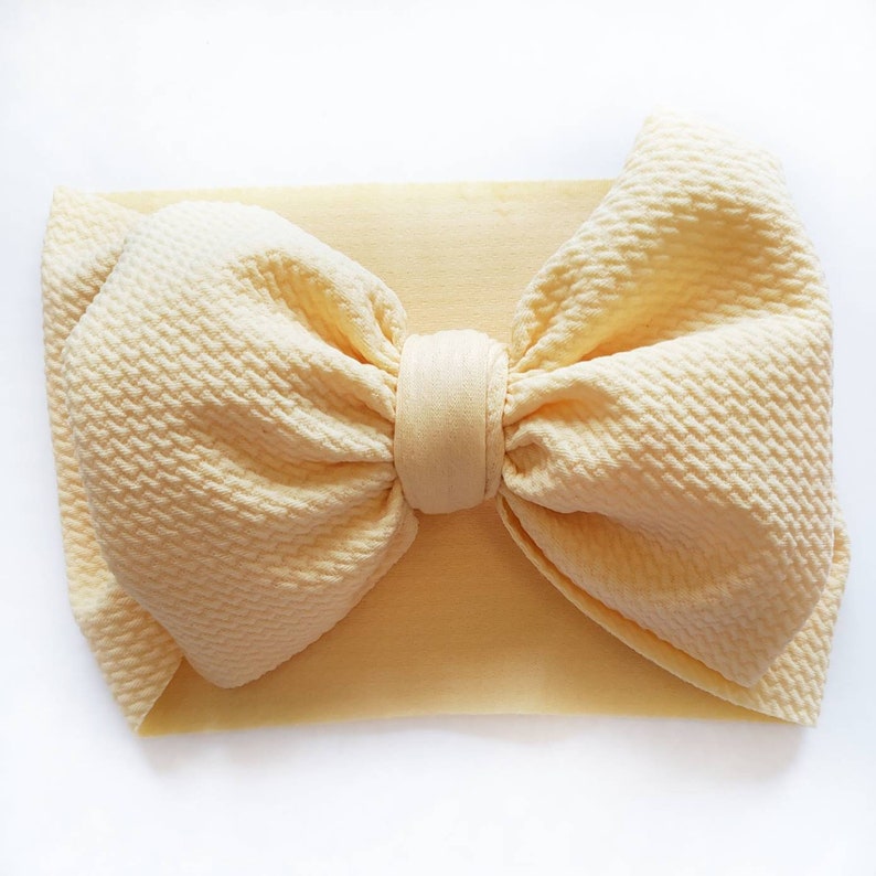 fabric stretch head wrap newborn bow baby bow headwrap big bow toddler bow Canary yellow bow